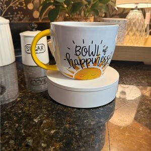 Bowl of Happiness Mug with Yellow Handle